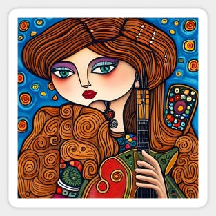 Woman playing a Guitar Sticker